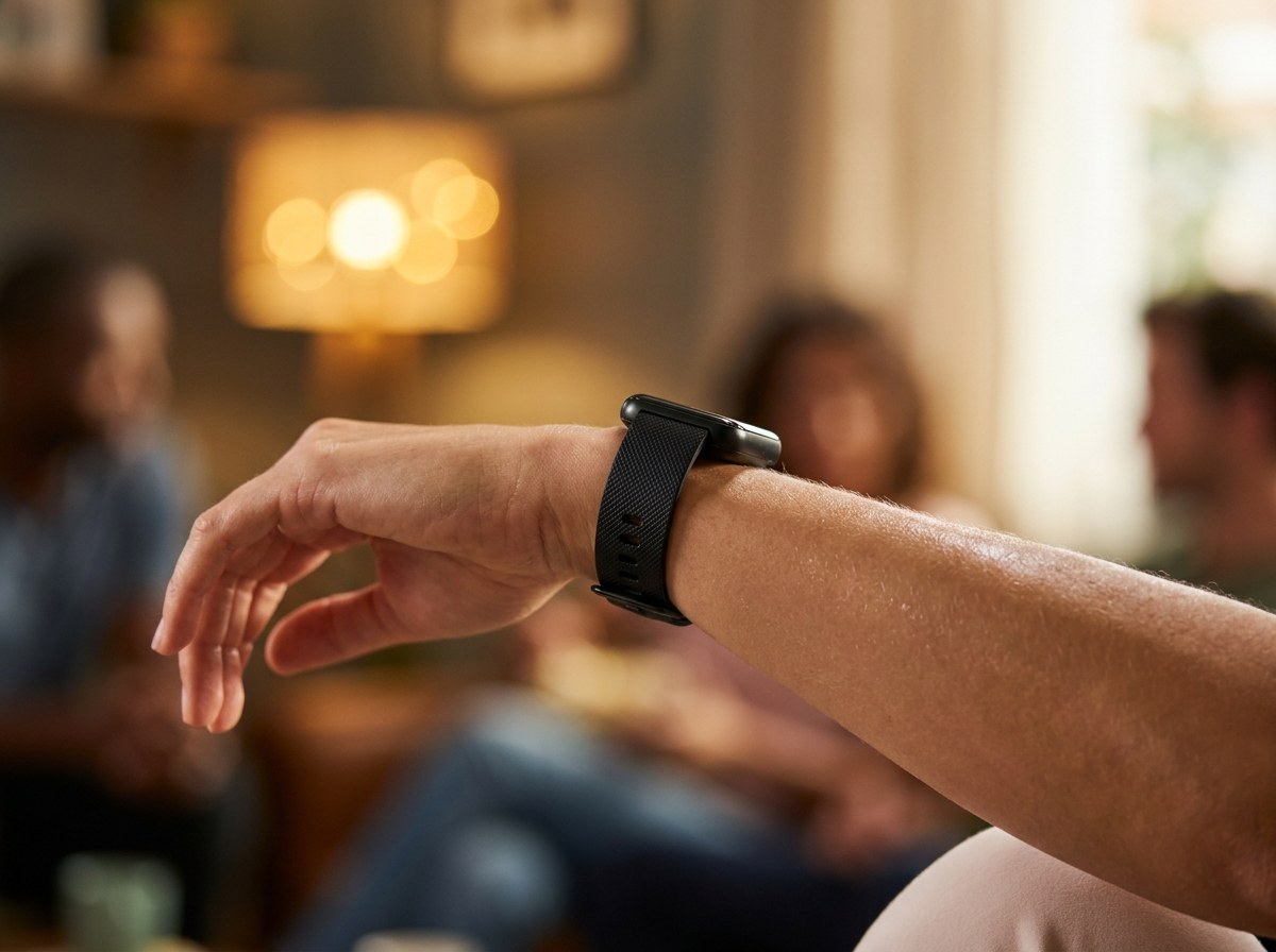 Wrist wearing a fitness tracker
