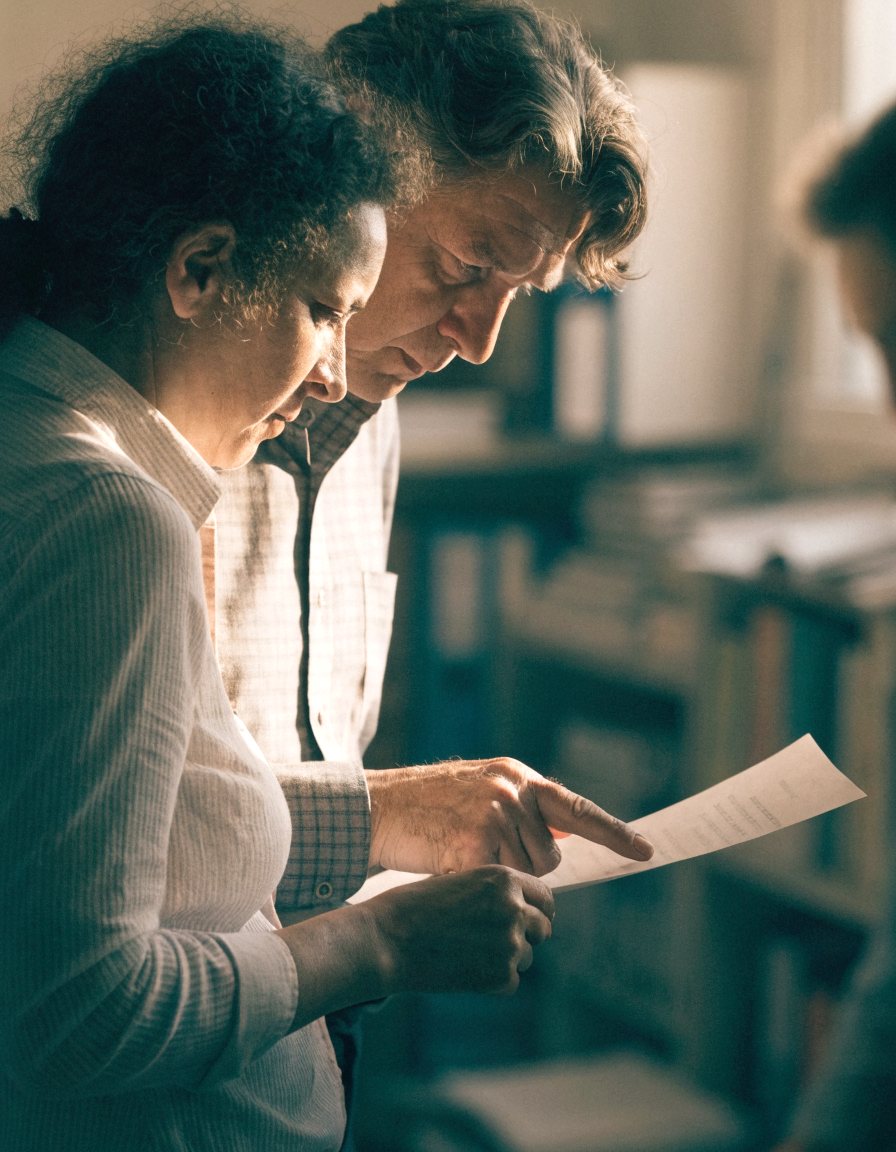 Two scientists studying a printed report together